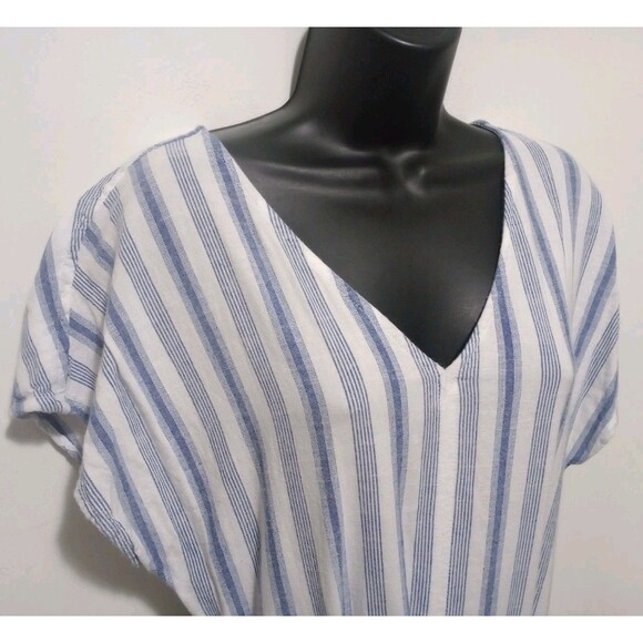 Croft & Barrow Fit & Flare Maxi Dress V-neck Pockets Belted Blue White Striped L - Picture 3 of 8